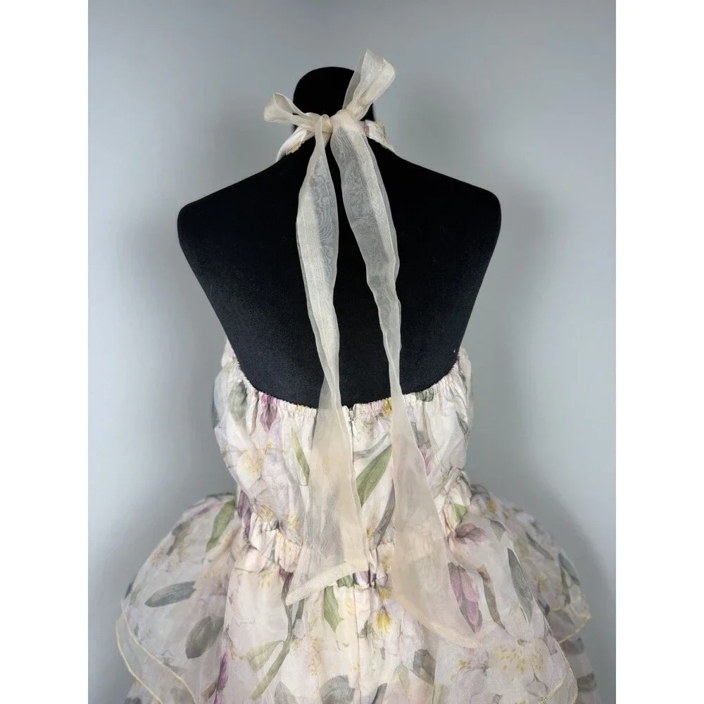 Arose Studio Danna Floral Print Halter Mini Dress Tiered Ruffle Size Large - Picture 8 of 16